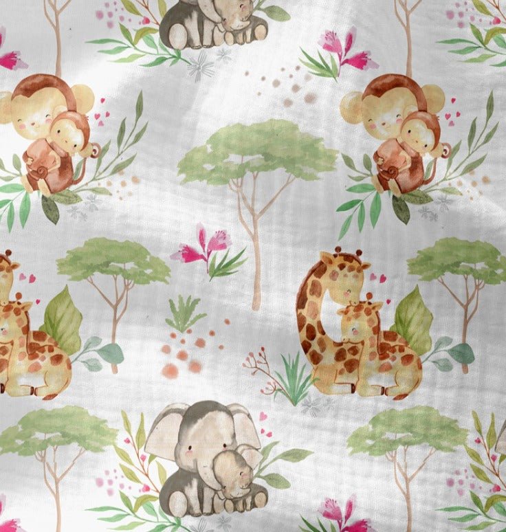 Image of Muslin - animal mothers with babies 120 g/m² – available at Charlotte's Fabrics