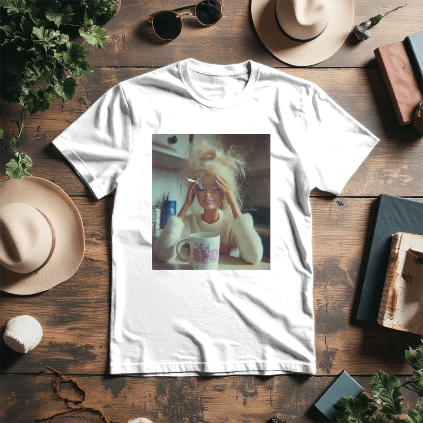 Image d’un t-shirt en coton biologique avec un motif mood ironique – disponible chez Šarlotes audumi