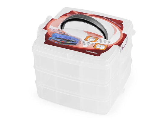 Boîte en plastique à trois niveaux avec poignée pour loisirs créatifs