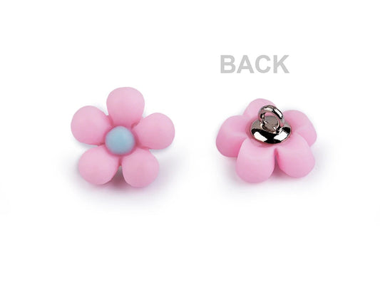 Bouton à pied 14 mm - fleur rose