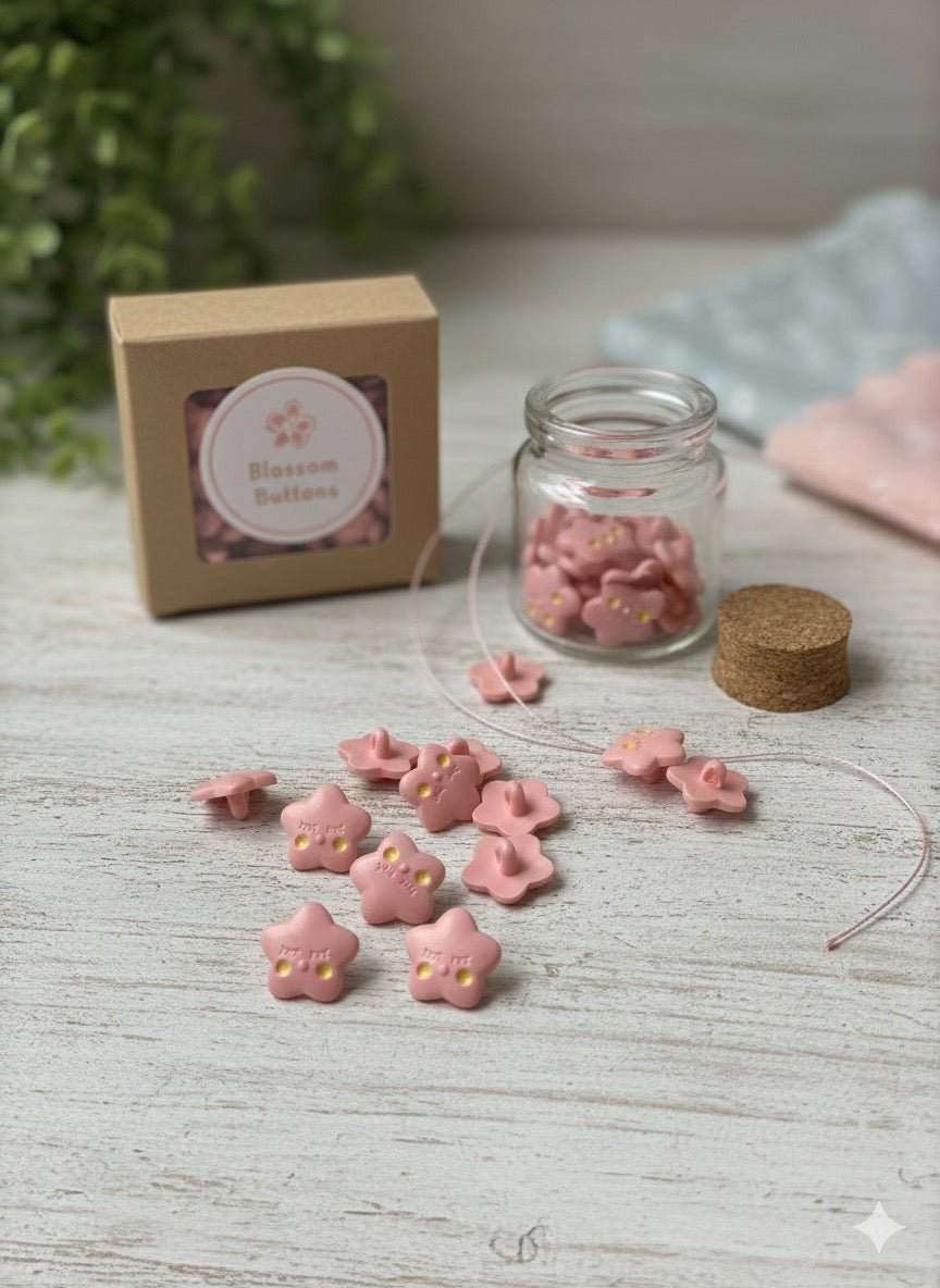 Image avec bouton à pied 15 mm - étoile rose – disponible chez Šarlotes audumi