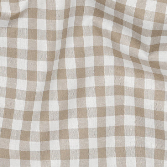 Attēls ar Premium 100% kokvilnas audums - bēšs rūtains 110 g/m² – pieejams Šarlotes audumi