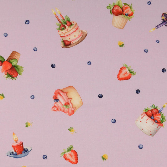 Image de tissu premium 100 % coton, motifs cupcakes aux myrtilles – disponible en ligne chez Šarlotes audumi