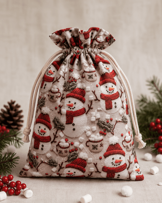 Image du tissu Premium 100 % coton, bonhommes de neige, 120 g/m² – disponible chez Šarlotes audumi