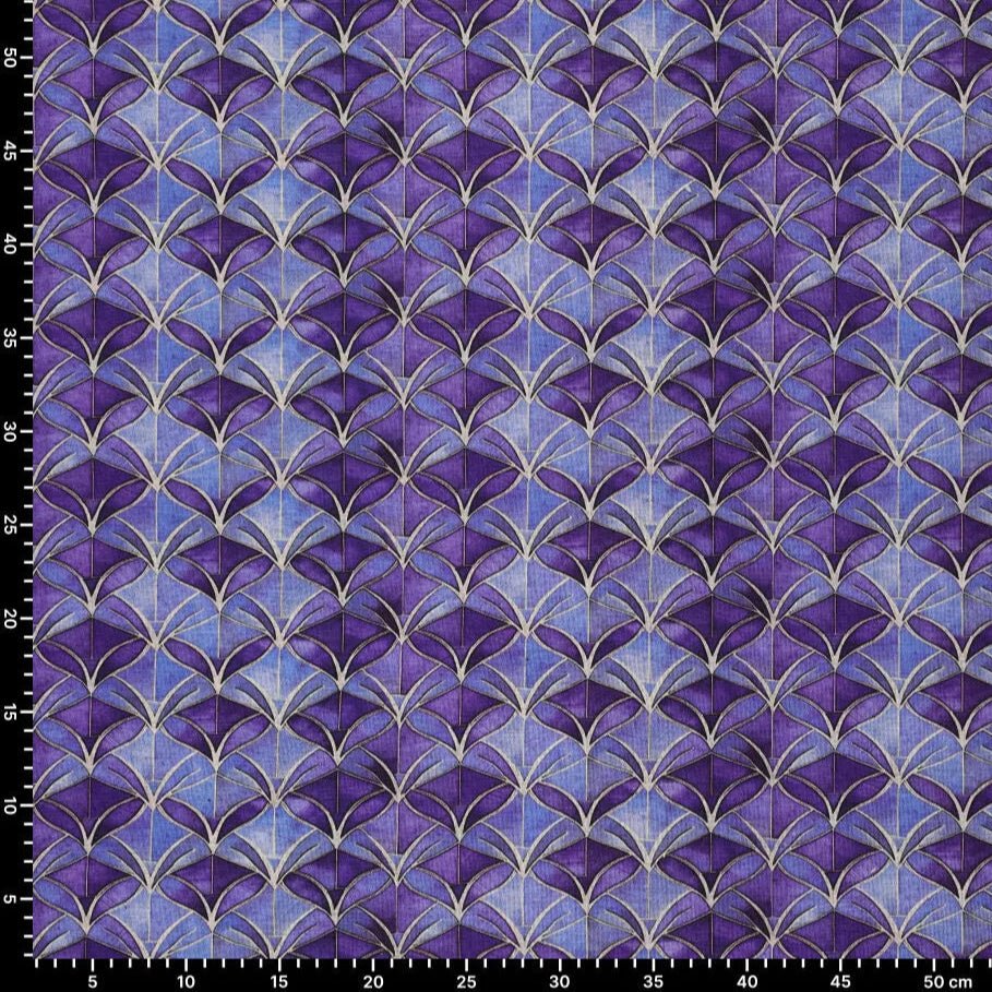 Punta di Roma trikotāžas audums - violets abstraksts raksts 240 g/m²