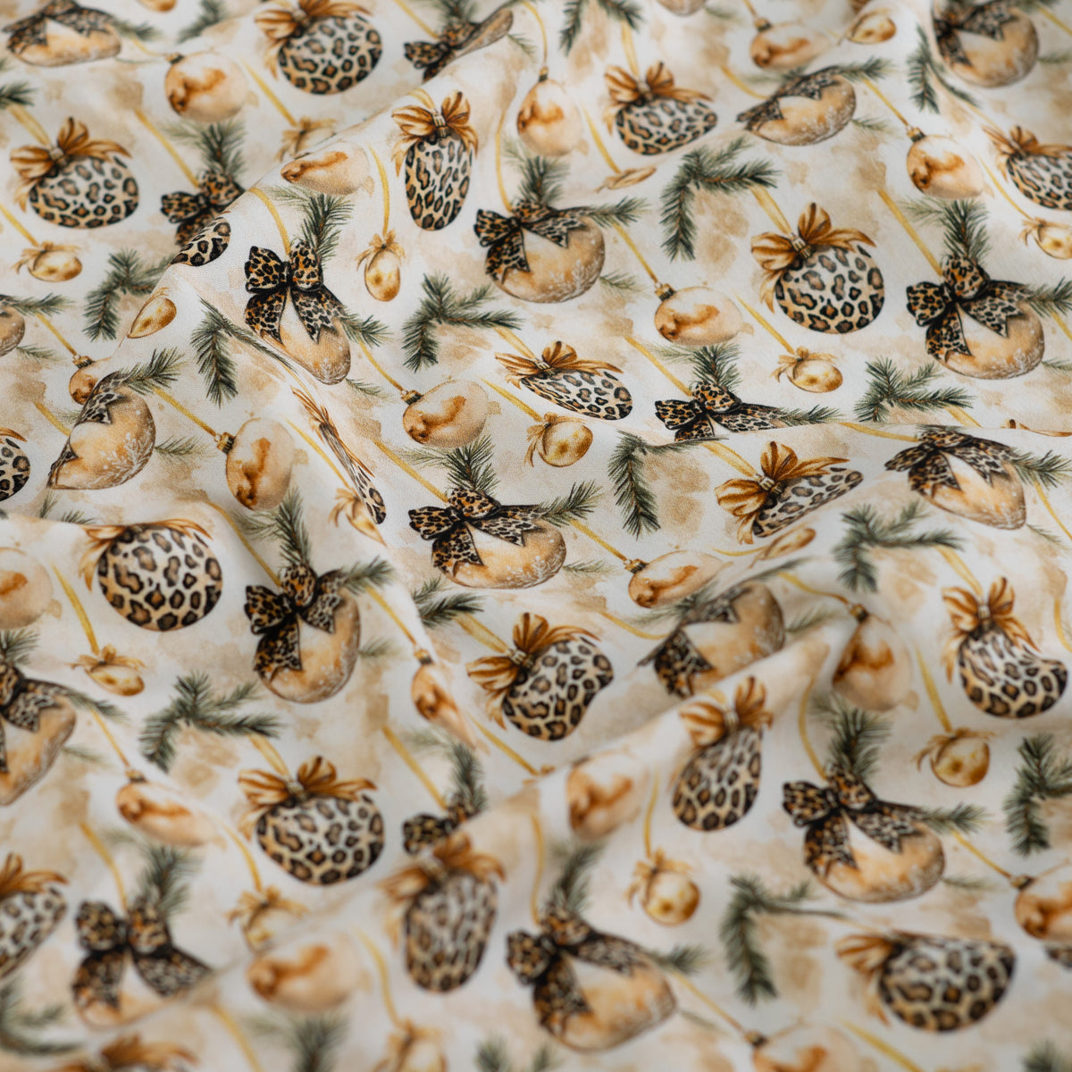 Premium 100% Cotton Fabric - Christmas Leopard Print Decor