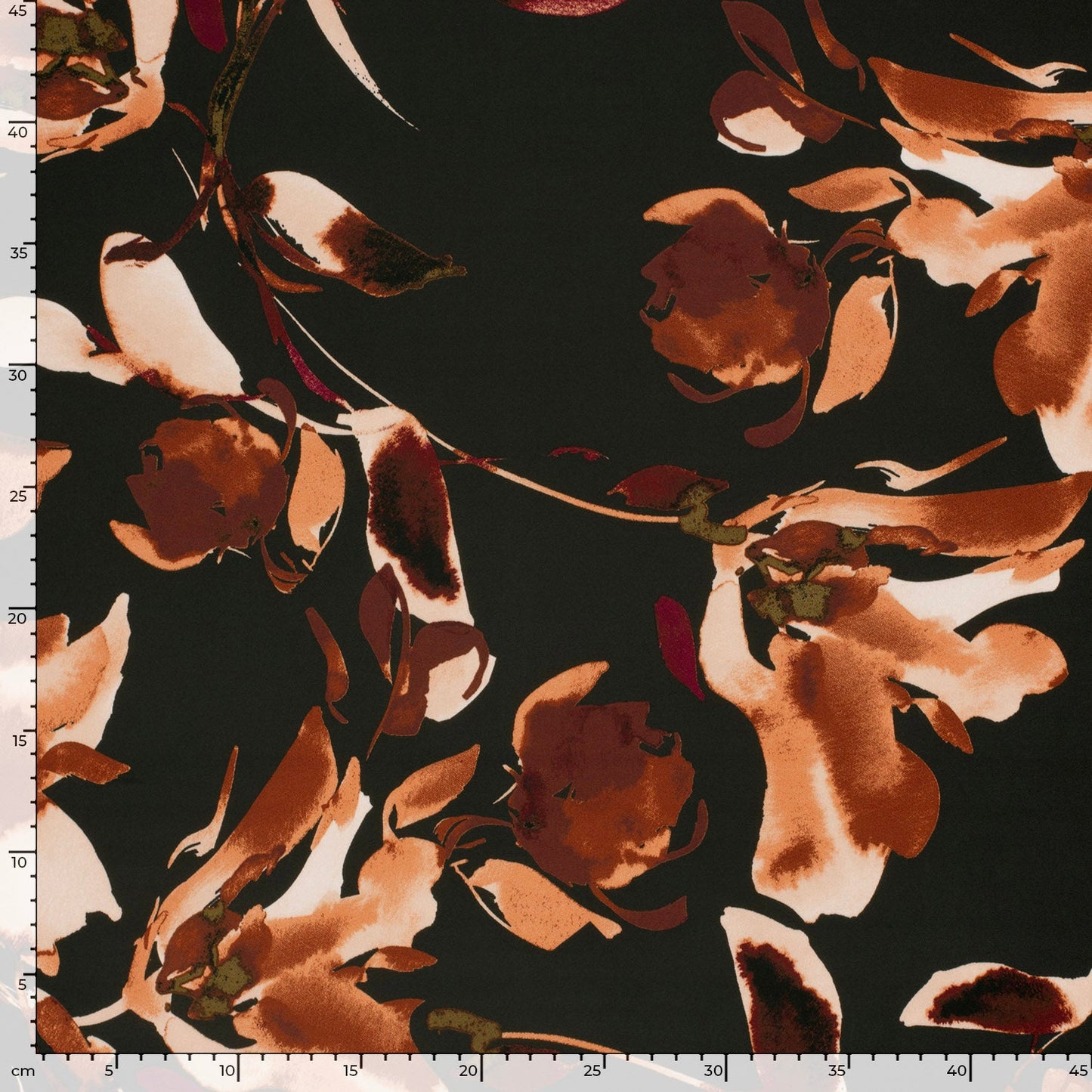Satin - abstract flowers 185 g/m² – available at Šarlotes audumi