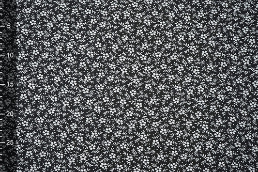 chiffon - petites fleurs blanches sur fond noir | 150 cm | 65 g/m²