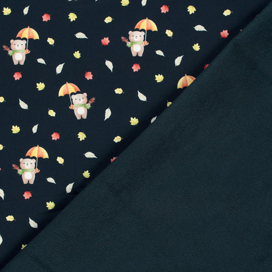 Softshell fabric - teddy bears with umbrellas 310 g/m²
