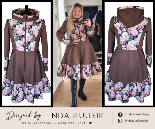 Softshell fabric with peonies – available online at Šarlotes Audumi