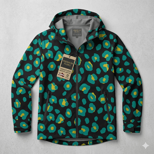 Attēls ar Softshell audums - zaļais leopards 310 g/m² – pieejams Šarlotes audumi