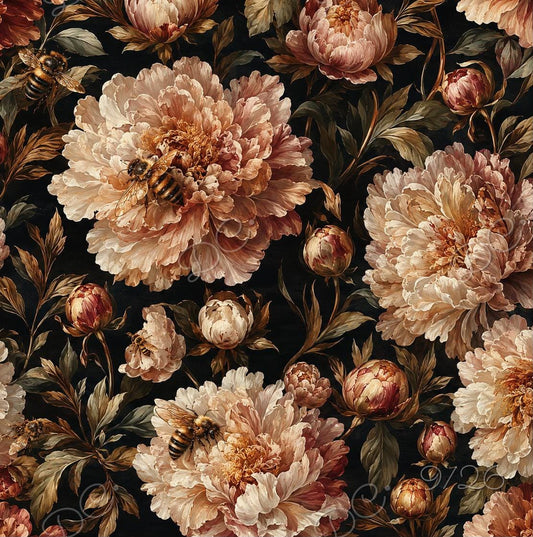 Attēls ar Softshell audums-zeltainās peonijas – pieejams internetā Šarlotes audumi