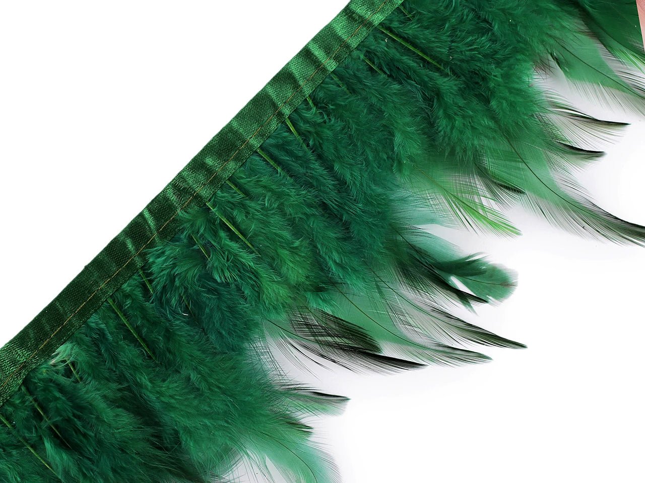 Feather ribbon (rooster) 10 - 12 cm wide - green
