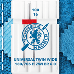 Image of SCHMETZ UNIVERSAL TWIN ZWI BR double universal sewing machine needle - No. 6/100 (1 pc) – available at Šarlotes audumi