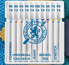 Šujmašīnu adatu komplekts SCHMETZ COMBI 10 TOPSTITCH/UNIVERSAL/JEANS/MICROTEX/STRETCH (10gab.)