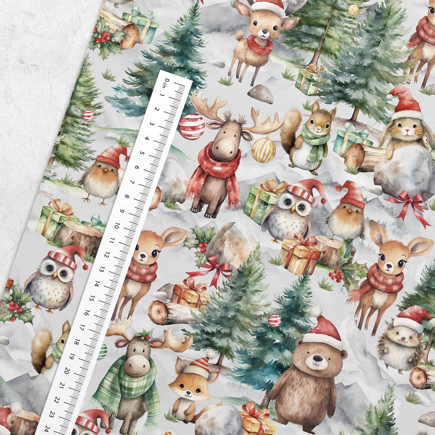 Cotton loop knit - animals in winter 250 g/m²