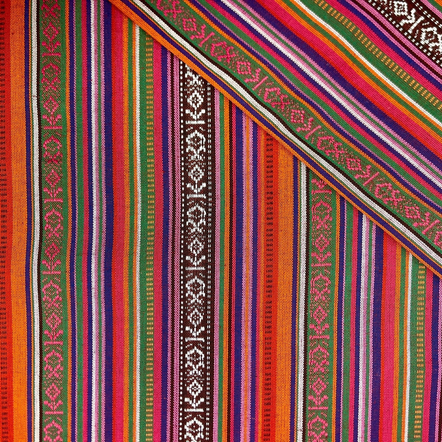 Traditional pattern fabric - green, orange with red 200 g/m²