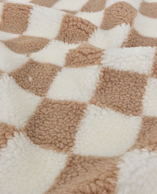 Teddy fleece beige check - available online at Šarlotes audumi
