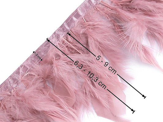 Tītara spalvu apdares lente - pūderrozā (50 cm iepakojums)