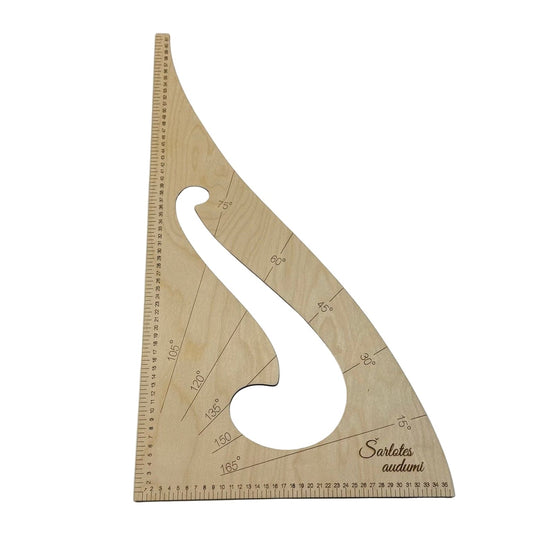 Image of a triangular ruler with a French curve – available at Šarlotes audumi