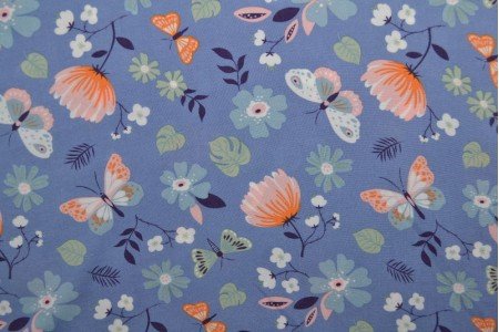 Viscose fabric - butterfly and floral motif 100 g/m²