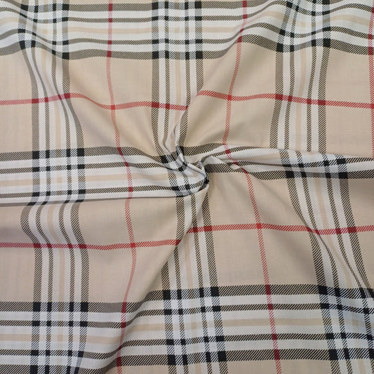 100% Cotton fabric-cream checkered 130 g/m²