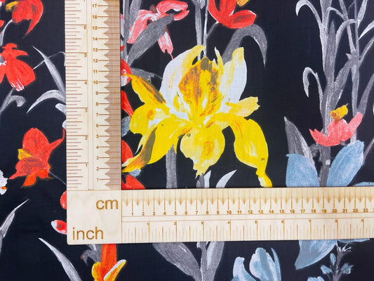 100% Cotton fabric - pink flowers on a dark background 125 g/m²