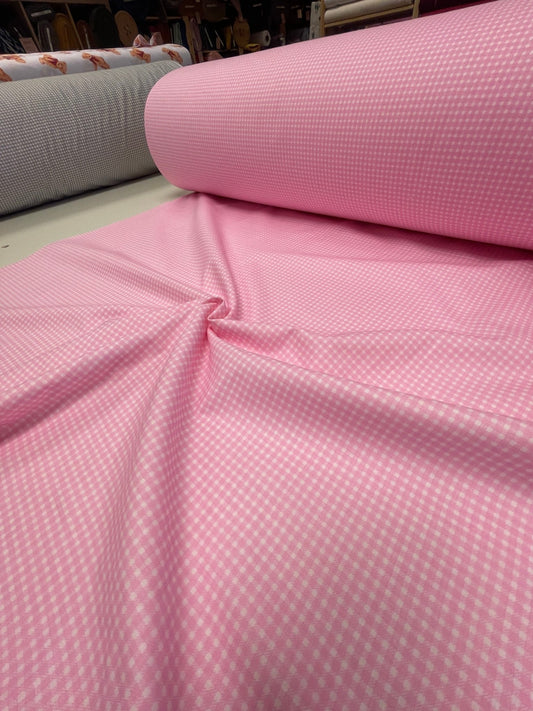 100% cotton fabric, fine pink checkered, 125 g/m²
