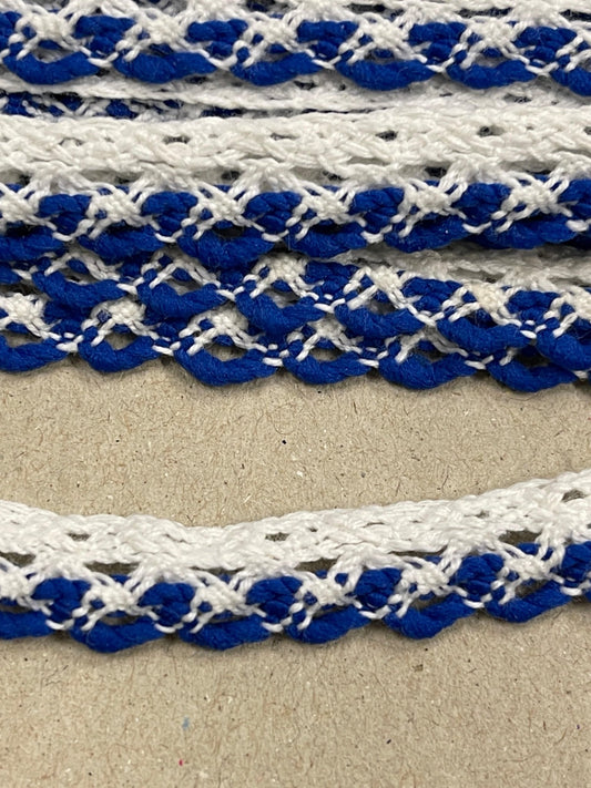 100% Cotton lace-1,2 cm white with cornflower blue-LV