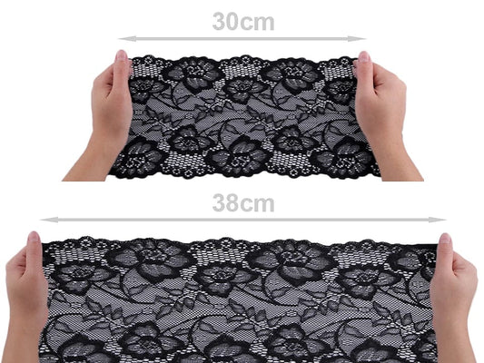 Elastische Polyesterspitze, 18,5 cm, schwarz