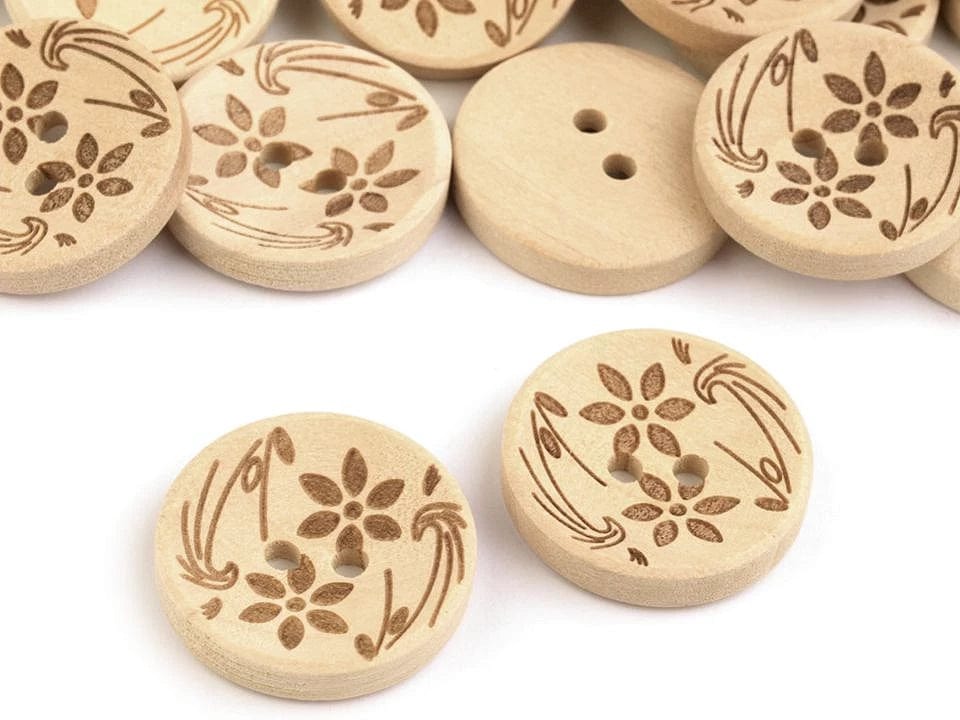 Boutons en bois 20 mm - fleurs