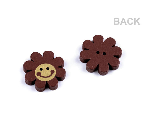 Bouton en bois 22 mm, fleur souriante
