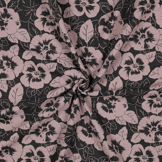 Dünner Baumwolljersey mit Blumen auf dunklem Hintergrund 200 g/m²