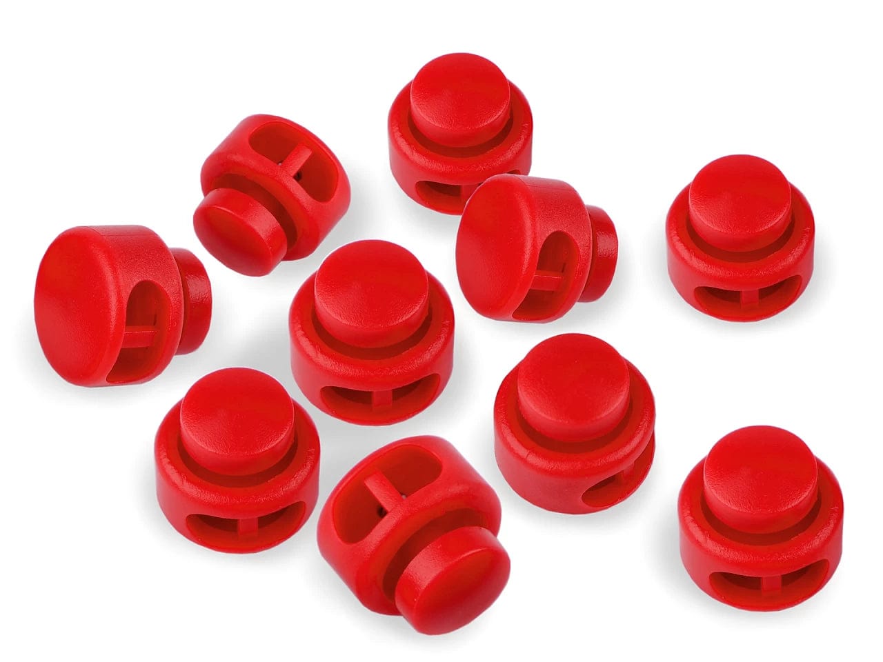 Plastic cord lock, 2-hole, 13x15 mm, red