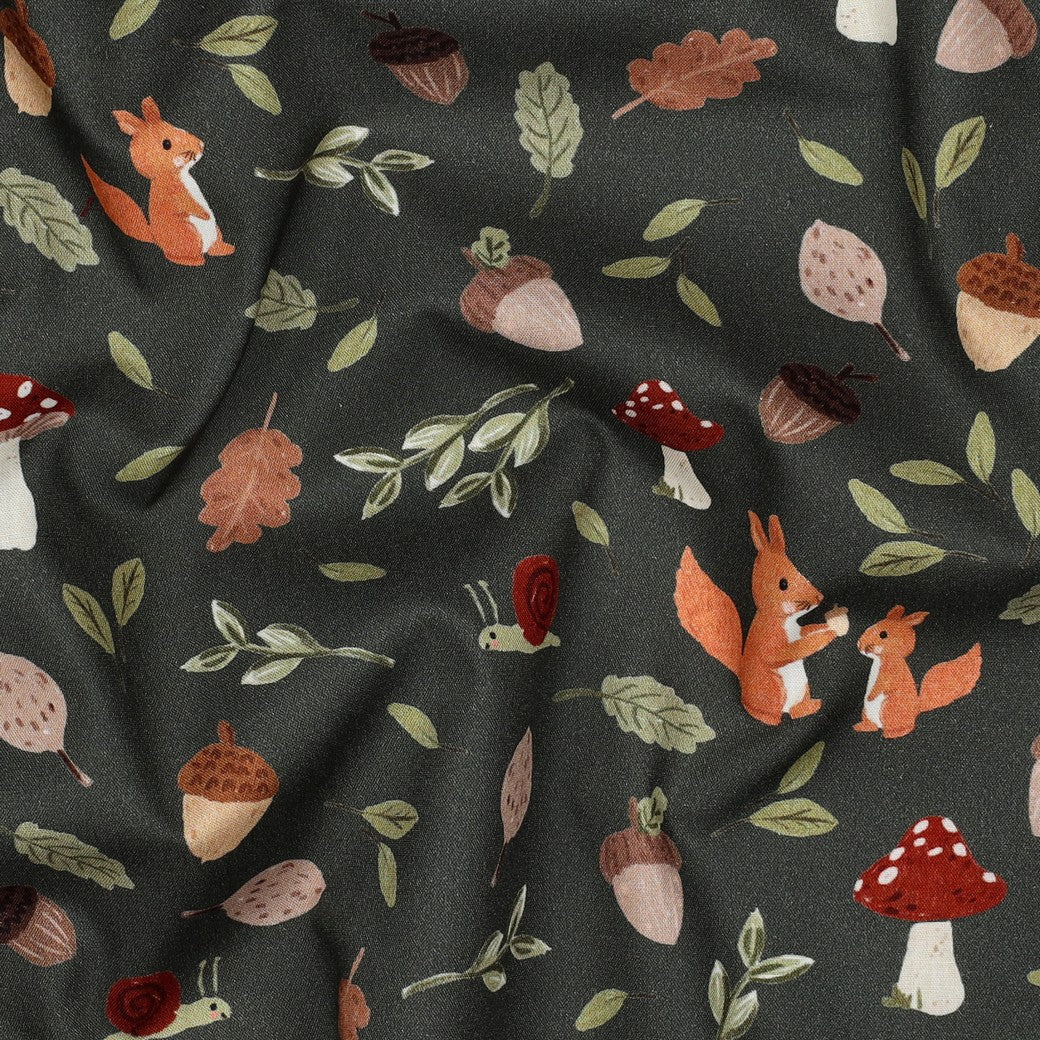 Premium 100% Cotton Fabric, Autumn Motif on Dark Green