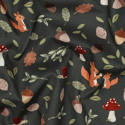 Premium 100% Cotton Fabric, Autumn Motif on Dark Green