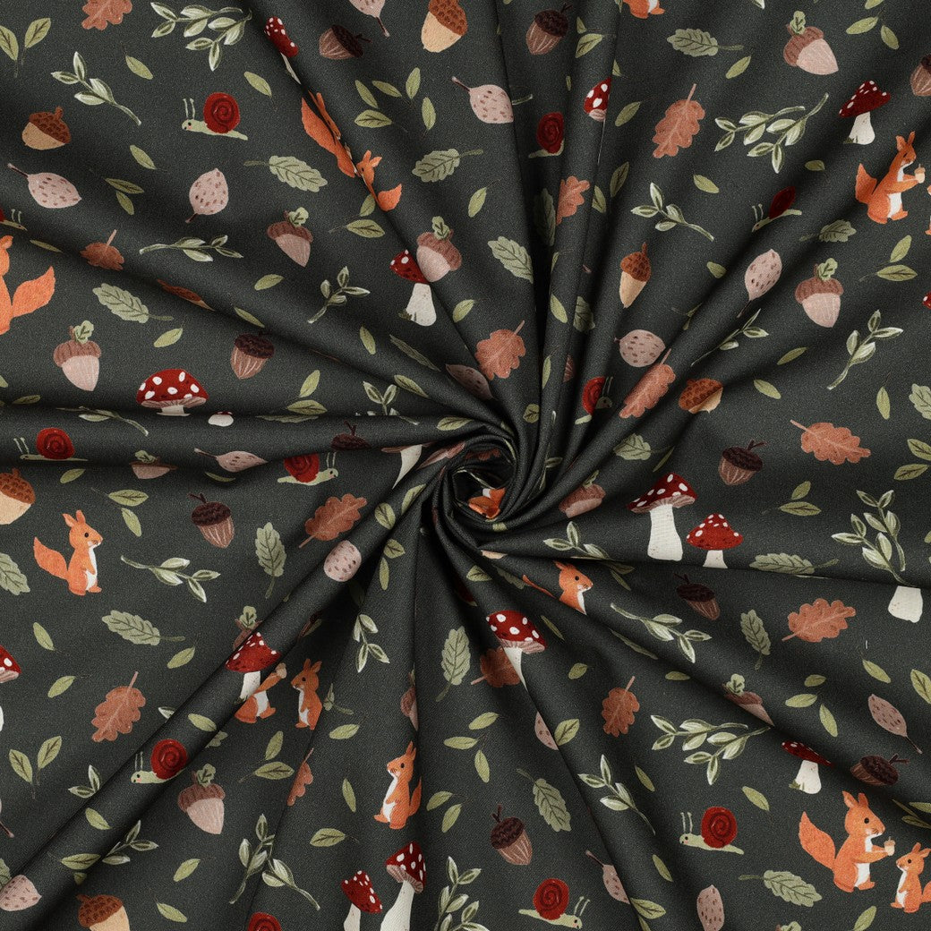 Premium 100% Cotton Fabric, Autumn Motif on Dark Green