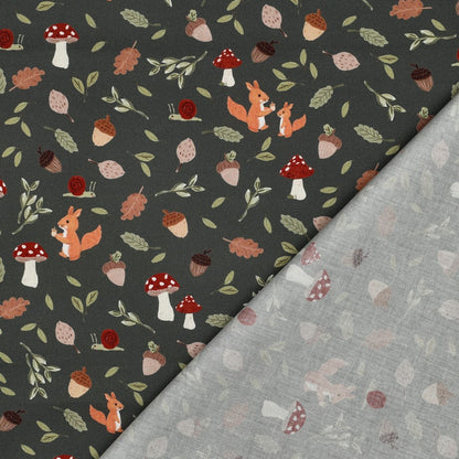 Premium 100% Cotton Fabric, Autumn Motif on Dark Green