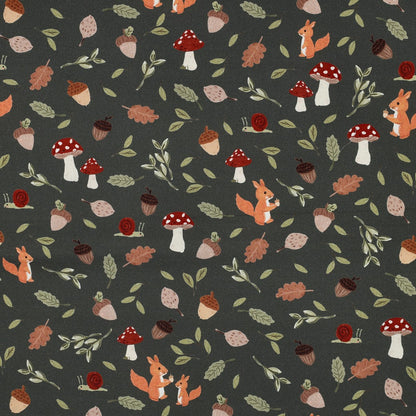 Premium 100% Cotton Fabric, Autumn Motif on Dark Green