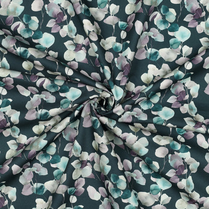 Premium 100% Cotton Fabric - Eucalyptus on Petrol