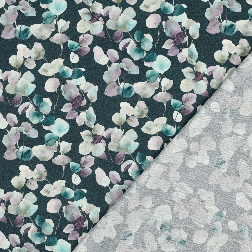 Premium 100% Cotton Fabric - Eucalyptus on Petrol