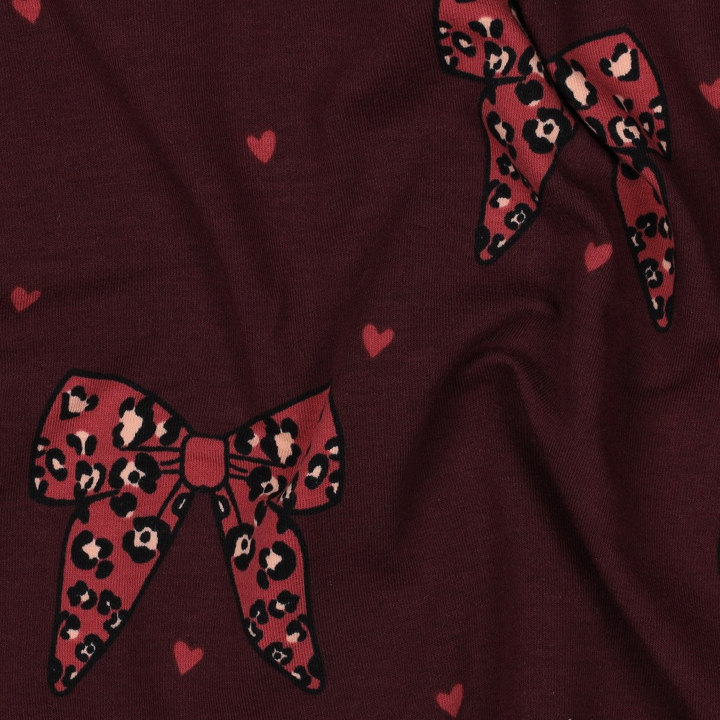 Cotton loopback knit bows on burgundy
