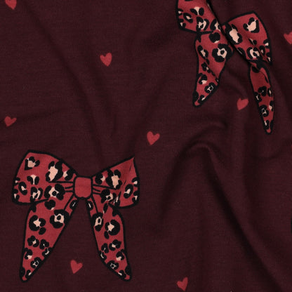 Cotton loopback knit bows on burgundy
