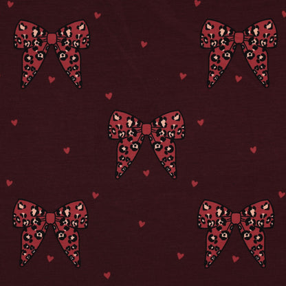 Cotton loopback knit bows on burgundy