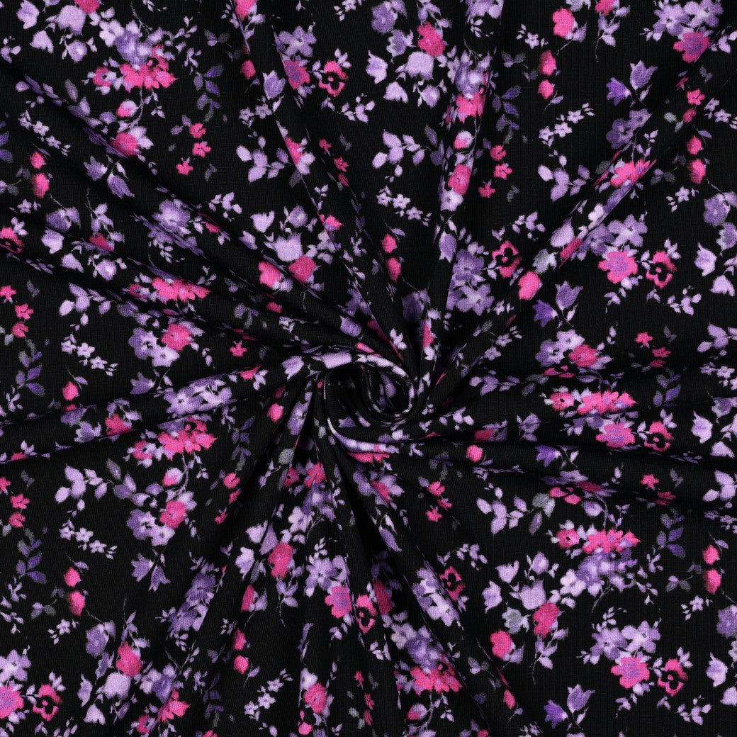 Cotton Jersey, Fine Lilac Flowers
