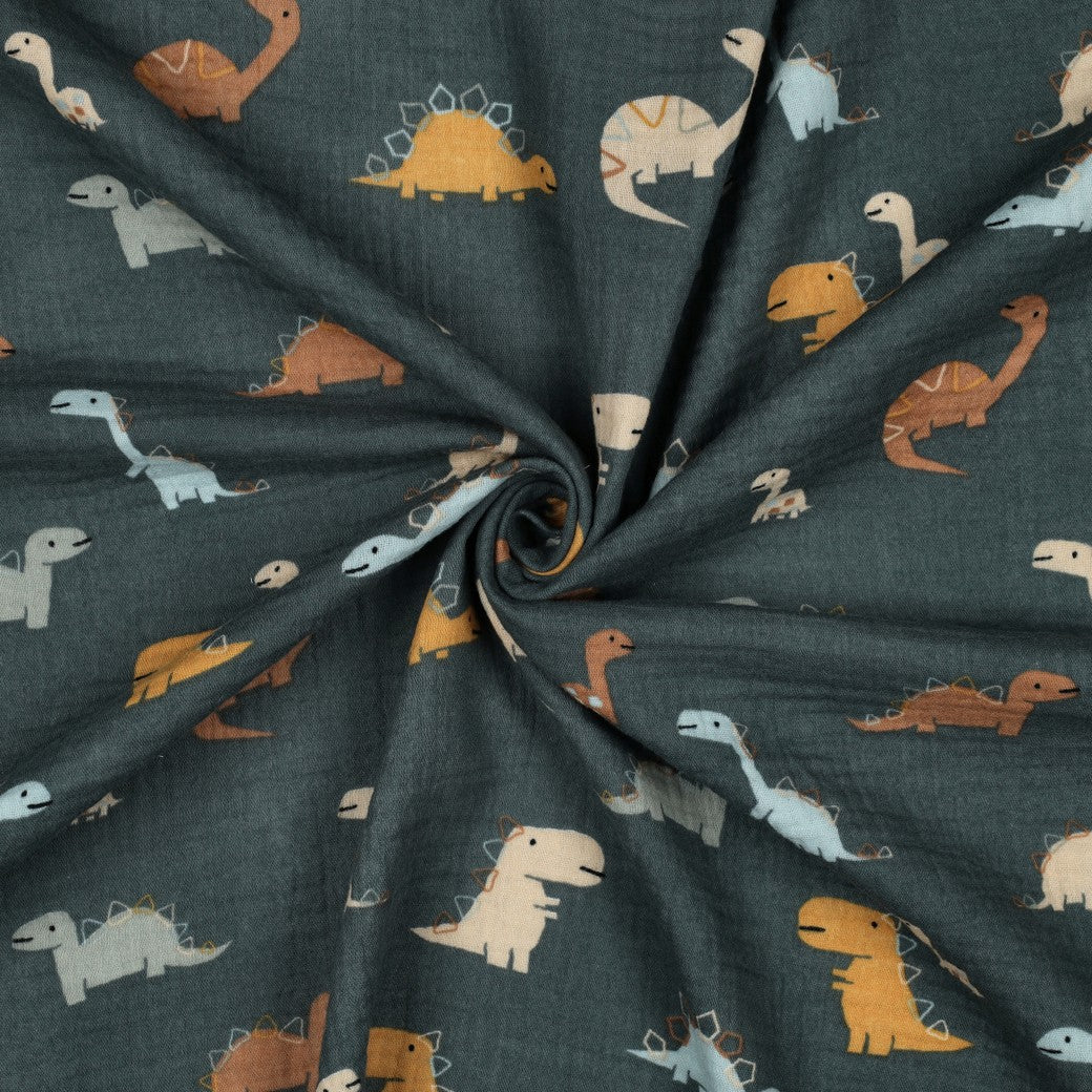 Muslin Dinosaurs on Dark Green