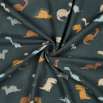 Muslin Dinosaurs on Dark Green