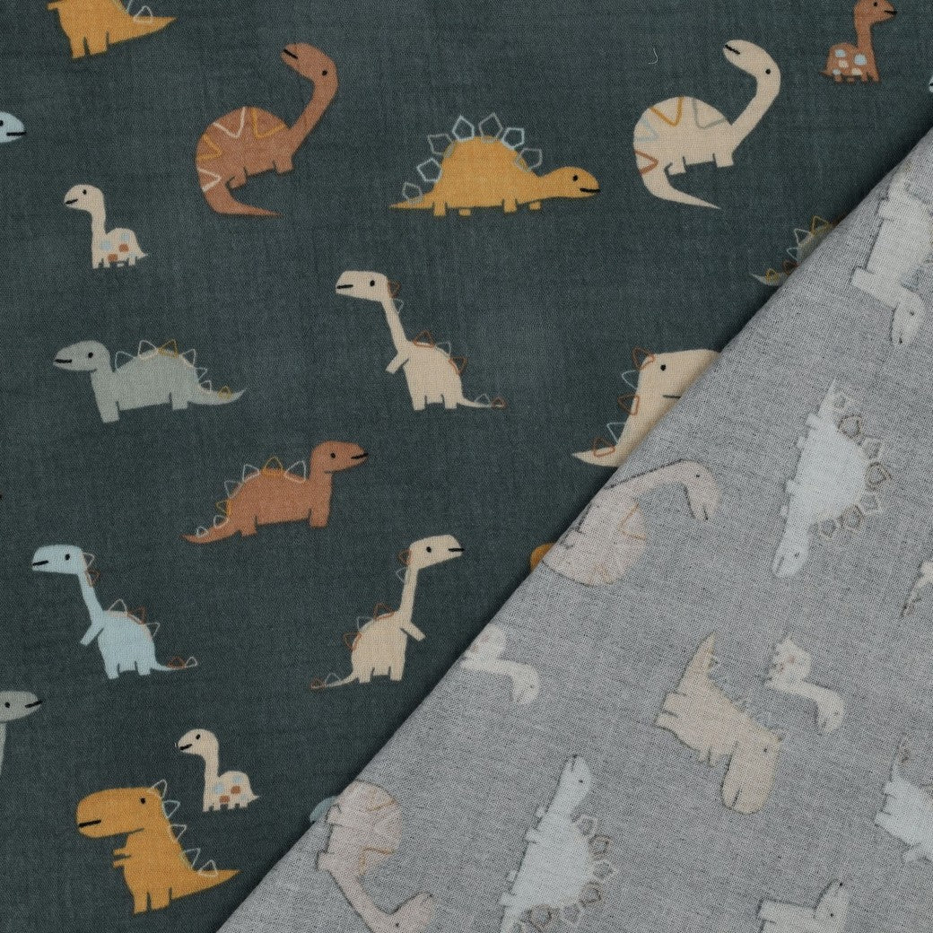 Muslin Dinosaurs on Dark Green