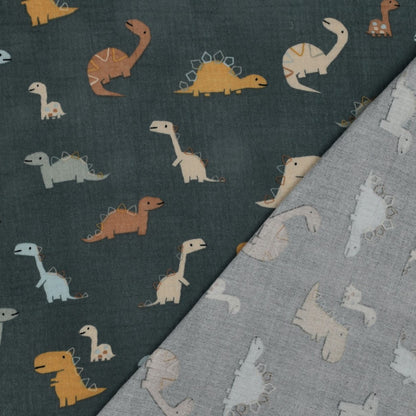 Muslin Dinosaurs on Dark Green