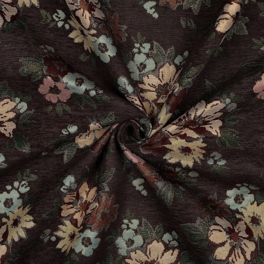 Tapestry Flowers with Gold Accents on a Brown Background